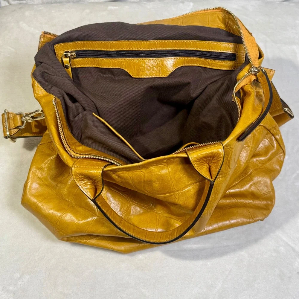Abro Leather Purse Crocodile Embossed Crossbody Bag Mustard Yellow Fall Autumn